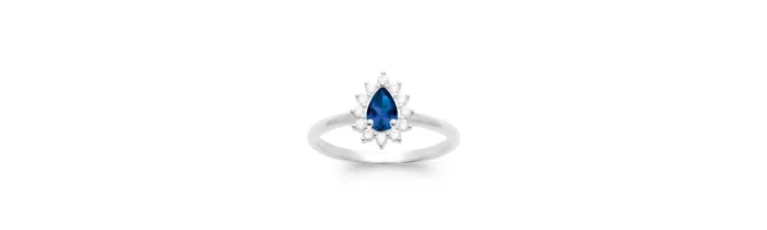 Bague Marquise Cristal Beu Saphir Zirconium Argent 925 Rhodié Tailles 50 à 60