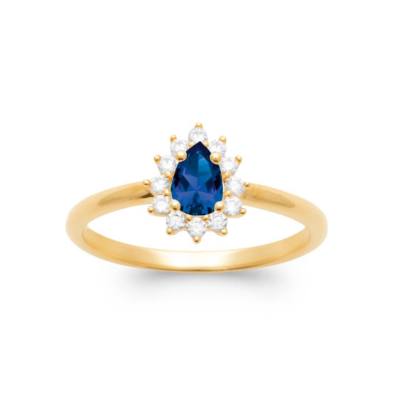 Bague Marquise Cristal Bleu Saphir Zirconium En Plaqué Or 18 Carats 750/000