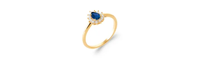 Bague Marquise Cristal Bleu Saphir Zirconium En Plaqué Or 18 Carats 750/000