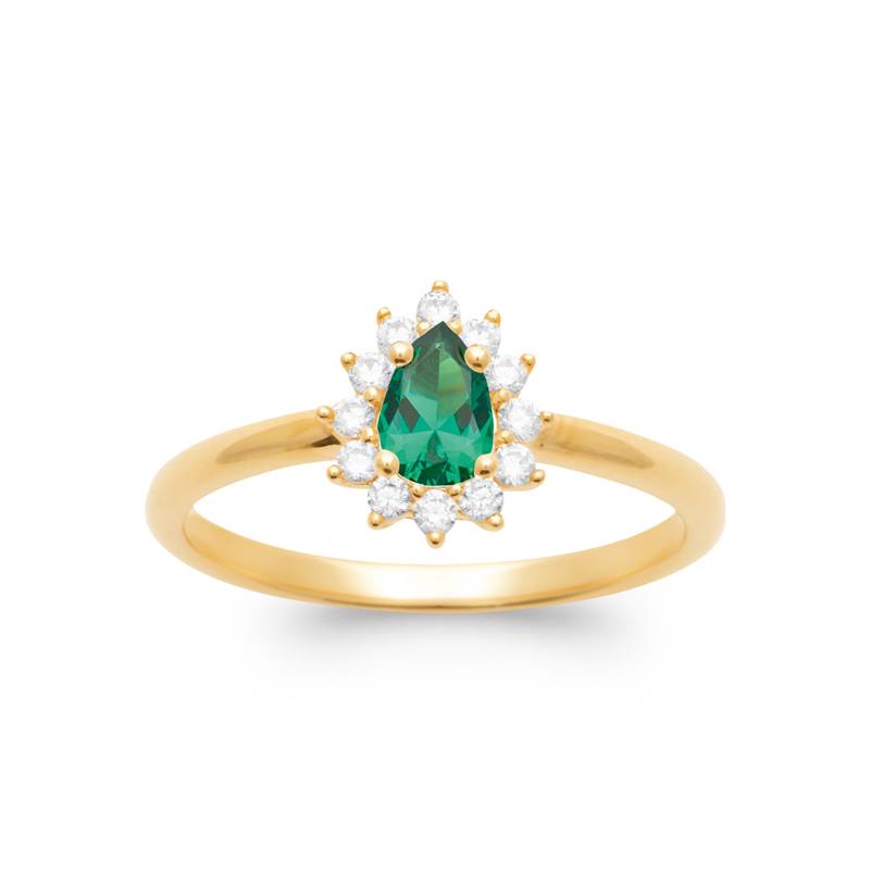 Bague Marquise Cristal Vert Émeraude Zirconium En Plaqué Or 18 Carats 750/000