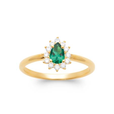 Bague Marquise Cristal Vert Émeraude Zirconium En Plaqué Or 18 Carats 750/000