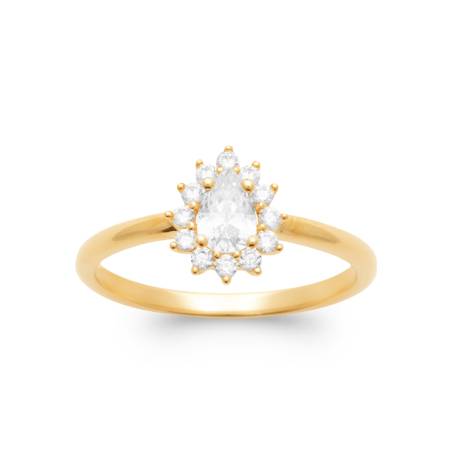 Bague Marquise Cristal Blanc Cubis Zirconium En Plaqué Or 18 Carats 750/000
