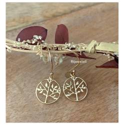 Boucles D'oreilles Pendantes Symbole Arbre de Vie Plaqué or 18 Carats