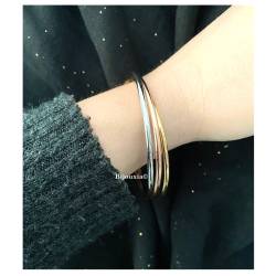 Bracelet Tricolore Trois joncs 3 Ors Plaqué Or 18 carats 750/1000