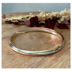 Bracelet Tricolore Trois joncs 3 Ors Plaqué Or 18 carats 750/1000