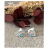 Boucles D'oreilles Puces "Dauphin" Cristal Bleu En Argent 925/1000 Rhodié
