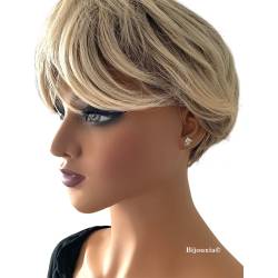 Boucles D'oreilles Puces "Dauphin" Cristal Bleu En Argent 925/1000 Rhodié