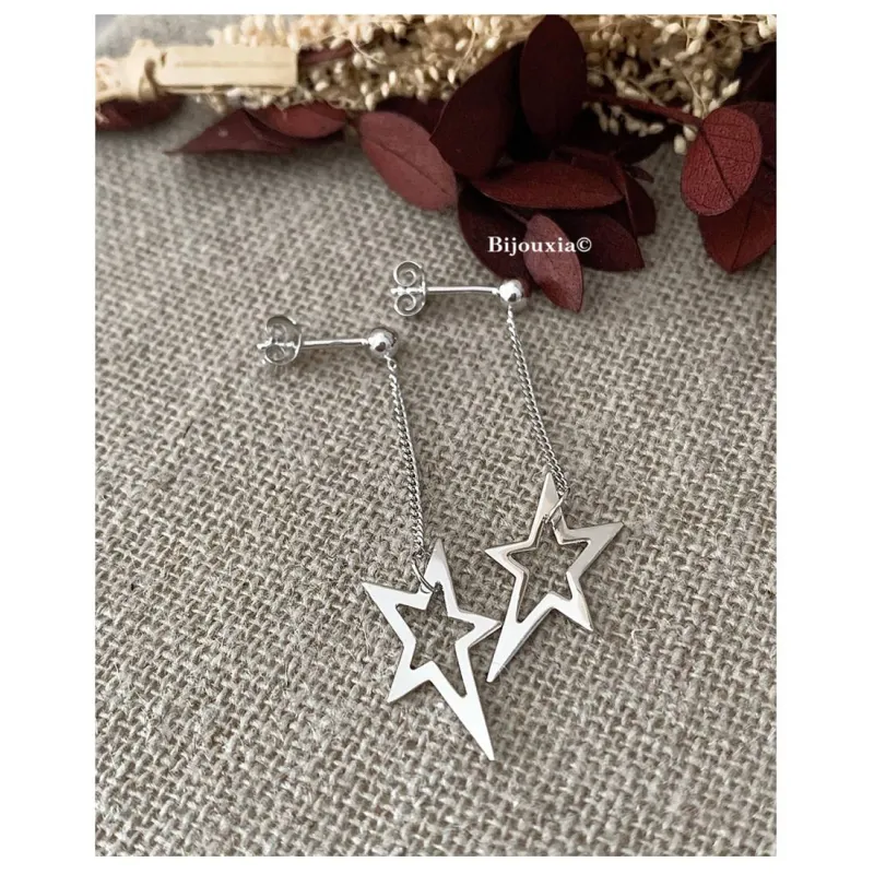 Reffeer Boucles D'oreilles Créoles étoile Grimpante En Argent Sterling 925 – 16x6mm – Poids Léger 1.14g