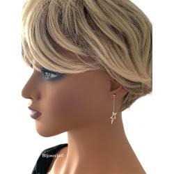 Boucles D'oreilles "Etoiles" pendantes Argent Massif 925/000 Rhodié