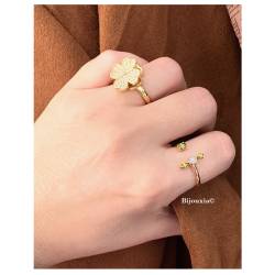 Bague Ouverte Empierrée Véritable Péridot En Plaqué or 18 Carats 750/1000 T50 à 60