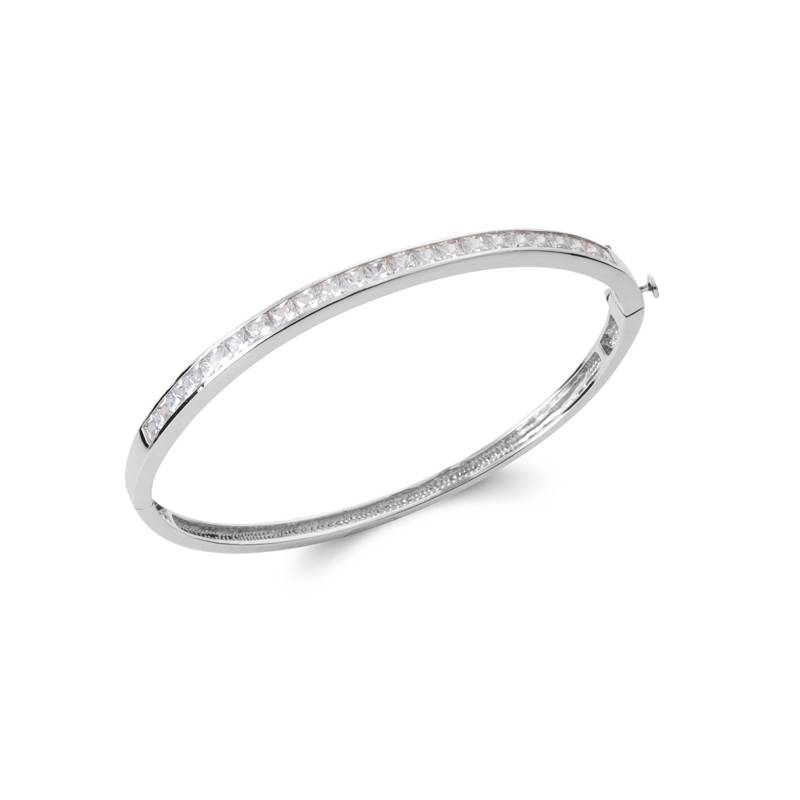 Bracelet Jonc contour Zirconium Ouvrable Argent Massif 925/1000 Bijoux Femme