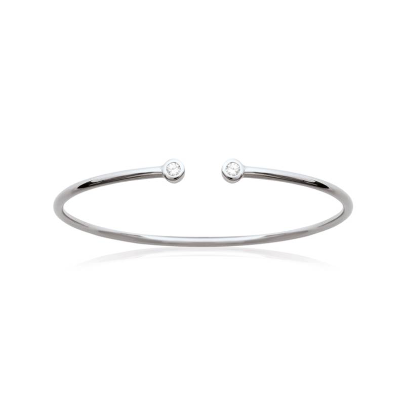 Bracelet Jonc Ouvert Zirconium Argent Massif 925/000 Rhodié
