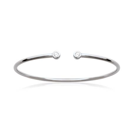 Bracelet Jonc Ouvert Zirconium Argent Massif 925/000 Rhodié