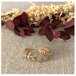 Bague Feuille De Laurier Zirconium Plaqué or 18 CARATS BIJOUX Tailles AUX CHOIX