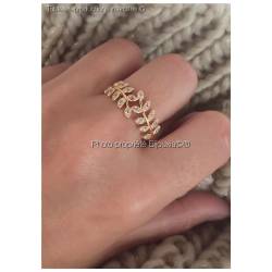 Bague Feuille De Laurier Zirconium Plaqué or 18 CARATS BIJOUX Tailles AUX CHOIX