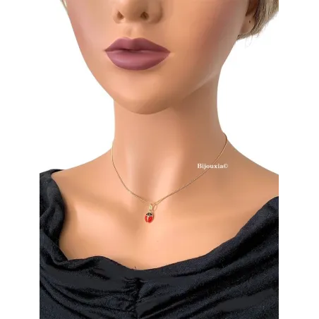 Collier Chaîne + Pendentif Coccinelle Plaqué Or 18 Carats 750/000