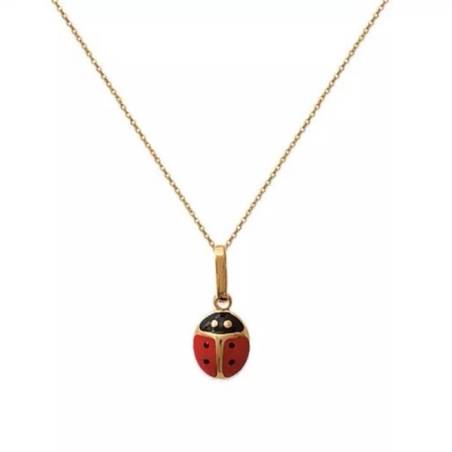Collier Chaîne + Pendentif Coccinelle Plaqué Or 18 Carats 750/000