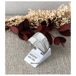 Bague Large NACRE Et ZIRCONIUM En Argent 925/1000 Rhodié