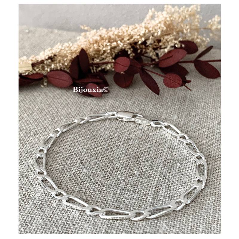 Bracelet 21 CM x 4 MM Maille Figaro Alternée Argent Massif 925/1000