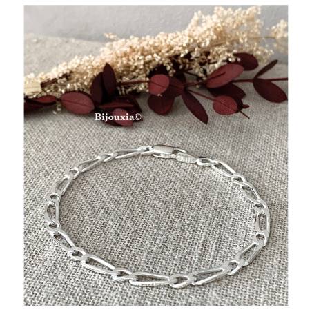 Bracelet 21 CM x 4 MM Maille Figaro Alternée Argent Massif 925/1000