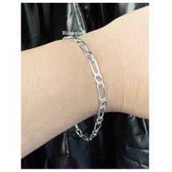 Bracelet 21 CM x 4 MM Maille Figaro Alternée Argent Massif 925/1000