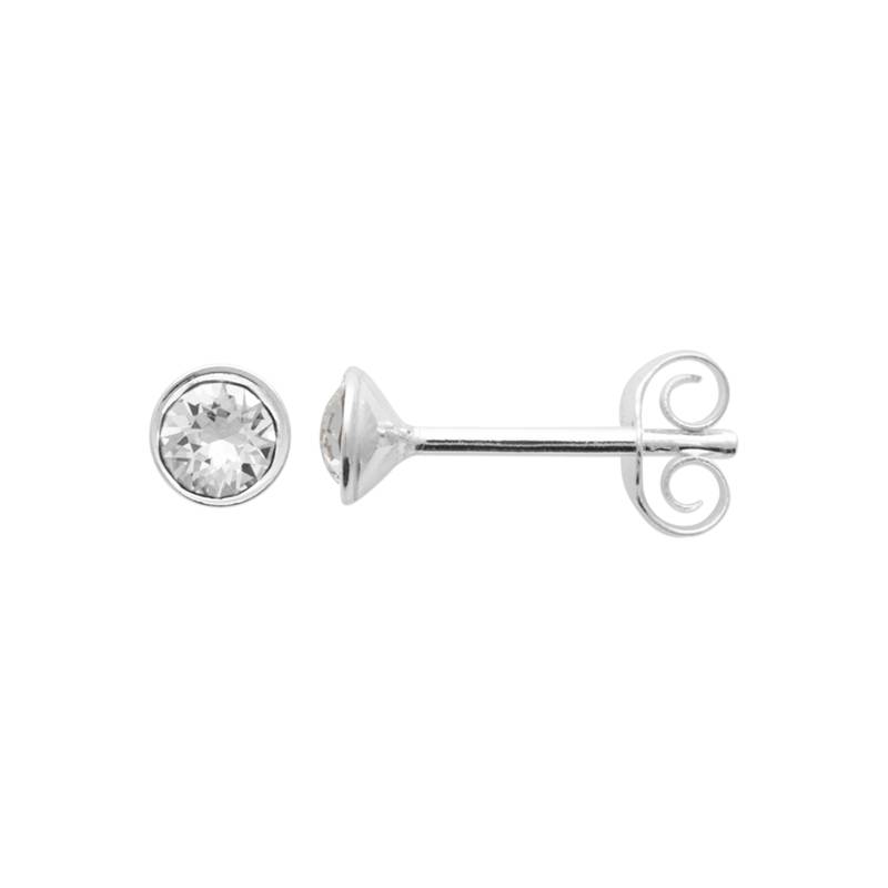 Boucles D'oreilles Puces Cristal Serti Clos 3mm En Argent Massif 925/1000