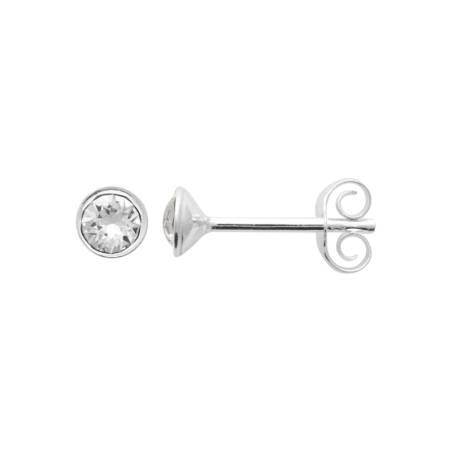 Boucles D'oreilles Puces Cristal Serti Clos 3mm En Argent Massif 925/1000