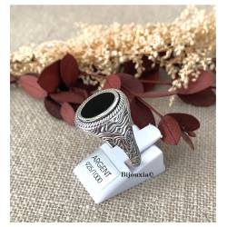 Bague Chevalière Homme Cabochon Agate Noire Argent 925 Vieilli Tailles 58 à 66