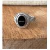 Bague Chevalière Homme Cabochon Agate Noire Argent 925 Vieilli Tailles 58 à 66