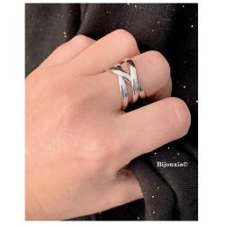 Bague Large Multi Rangs Croisés En Argent Massif Rhodié 925/000