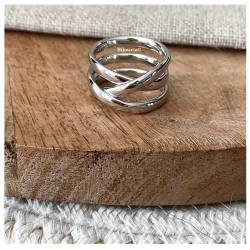 Bague Large Multi Rangs Croisés En Argent Massif Rhodié 925/000