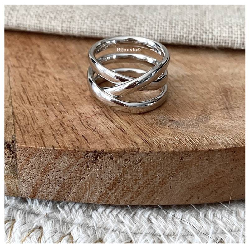 Bague Multi-rangs Entrelacés En Argent Massif 925 – Zirconium – Fabriquée En France