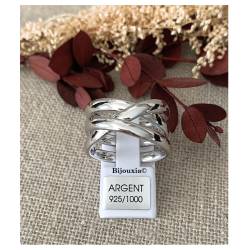Bague Large Multi Rangs Croisés En Argent Massif Rhodié 925/000