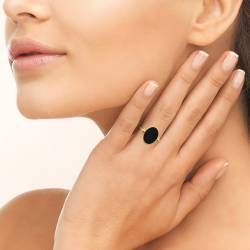 Bague Recto Verso En Laque Noire En Plaqué Or 18 Carats T50 à T60