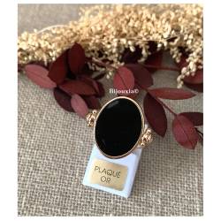 Bague Recto Verso En Laque Noire En Plaqué Or 18 Carats T50 à T60