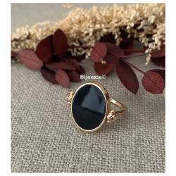 Bague Recto Verso En Laque Noire En Plaqué Or 18 Carats T50 à T60