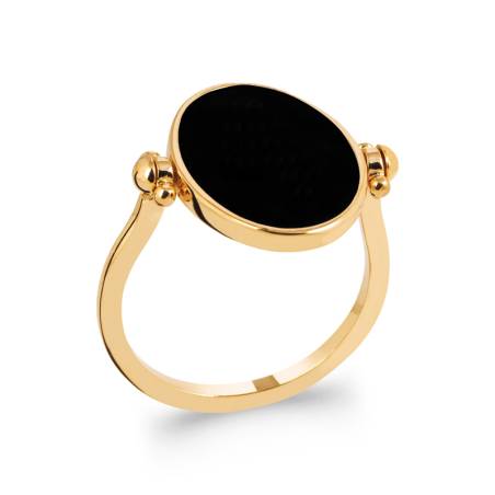 Bague Recto Verso En Laque Noire En Plaqué Or 18 Carats T50 à T60