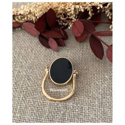 Bague Recto Verso En Laque Noire En Plaqué Or 18 Carats T50 à T60