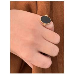 Bague Recto Verso En Laque Noire En Plaqué Or 18 Carats T50 à T60