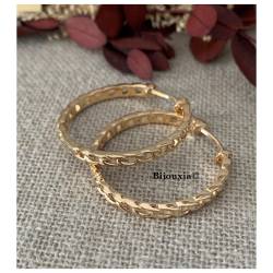 Boucles D'oreilles Créoles Ouvrantes Diamètre 3CM Motif Chaîne Plaqué Or 18 Carats 750/1000