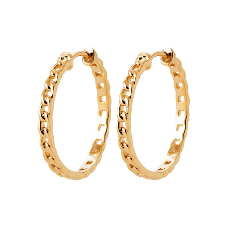 Boucles D'oreilles Créoles Ouvrantes Diamètre 3CM Motif Chaîne Plaqué Or 18 Carats 750/1000