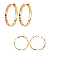 Boucles D'oreilles Créoles Ouvrantes Diamètre 3CM Motif Chaîne Plaqué Or 18 Carats 750/1000