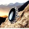 Bague Longue Cabochon Pierre Onyx Vintage, Argent Aspect Vieilli 925/000