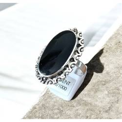 Bague Longue Cabochon Pierre Onyx Vintage, Argent Aspect Vieilli 925/000