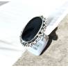Bague Longue Cabochon Pierre Onyx Vintage, Argent Aspect Vieilli 925/000
