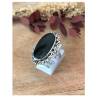 Bague Longue Cabochon Pierre Onyx Vintage, Argent Aspect Vieilli 925/000