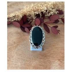 Bague Longue Cabochon Pierre Onyx Vintage, Argent Aspect Vieilli 925/000