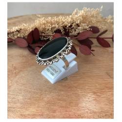 Bague Longue Cabochon Pierre Onyx Vintage, Argent Aspect Vieilli 925/000