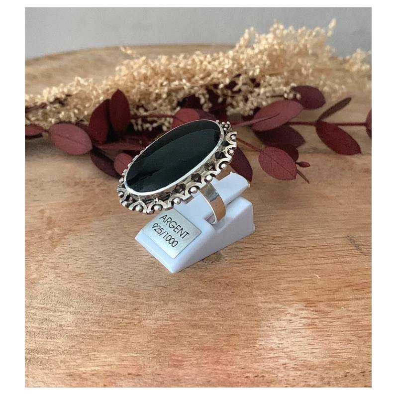 Boucles d'oreilles estampe bronze et perle goutte noire en onyx