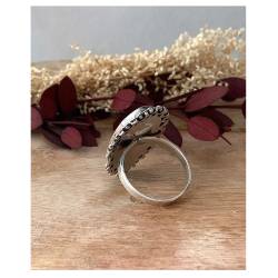 Bague Longue Cabochon Pierre Onyx Vintage, Argent Aspect Vieilli 925/000